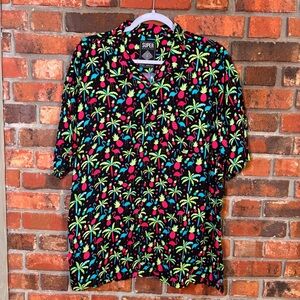 Super Massive mens neon flamingo tropical Hawaiian button up shirt pink/blue XL